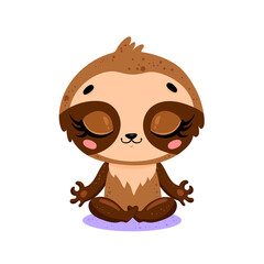 Fototapeta premium Vector flat cute cartoon doodle sloth meditation. Tropical jungle safari animals meditate. Animals yoga