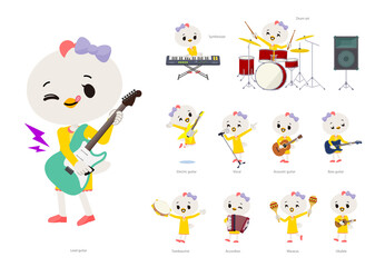 ロックンロールやポップミュージックを演奏するトリの女の子のセット