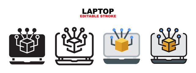 Laptop icon set with different styles. Icons designed in filled, outline, flat, glyph and line colored. Editable stroke and pixel perfect. Can be used for web, mobile, ui and more.