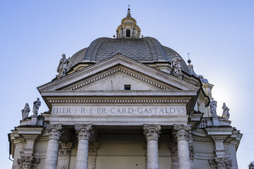 Our Lady at Montesanto church (Chiesa di Santa Maria in Montesanto, 1675) - Catholic Renaissance style church on Piazza del Popolo in Rome. ROME, ITALY. 