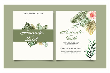 watercolor template wedding invitation tropical leaves