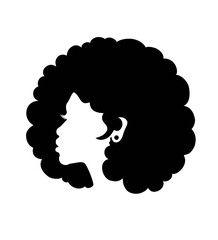 Black Afro African American girl woman lady vector portrait profile head face silhouette with natural hair puff hairstyle drawing illustration.Laser plotter cutting.Logo for beauty salon.T shirt print - obrazy, fototapety, plakaty