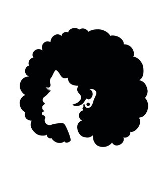 Black Afro African American Girl Woman Lady Vector Portrait Profile Head Face Silhouette With Natural Hair Puff Hairstyle Drawing Illustration.Laser Plotter Cutting.Logo For Beauty Salon.T Shirt Print