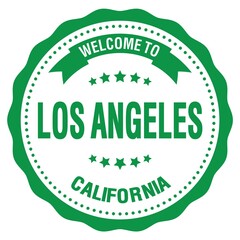 WELCOME TO LOS ANGELES - CALIFORNIA, words written on green stamp