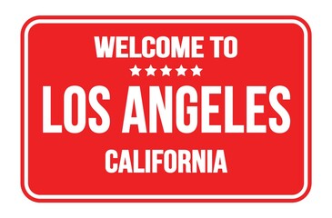 WELCOME TO LOS ANGELES - CALIFORNIA, words written on light red street sign stamp