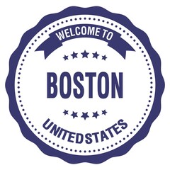WELCOME TO BOSTON - UNITED STATES, words written on blue stamp