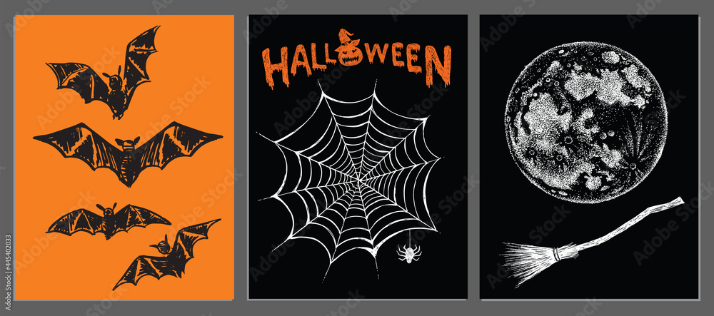 Poster Halloween symbols hand drawn illustrations	
