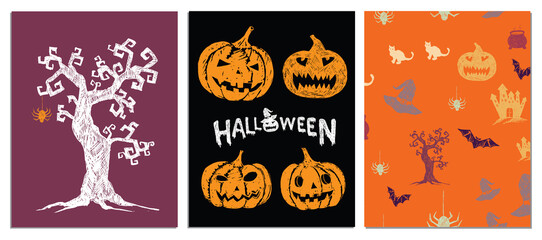 Halloween symbols hand drawn illustrations	
