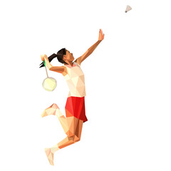 Geometric polygonal professional badminton player, jumping smash