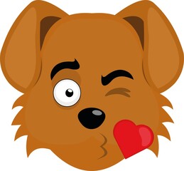 Vector emoticon illustration of the face of a cute cartoon dog giving a heart-shaped kiss