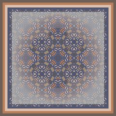 Creative trendy color abstract geometric pattern in beige blue orange, vector seamless, can be used for printing onto fabric, interior, design, textile. Scarf design. Frame.