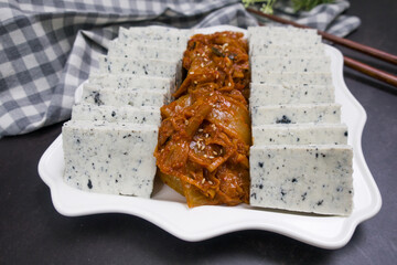 korean style food Tofu with kimchi dish.