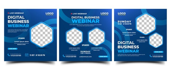 Webinar social media post template collection. Modern banner with abstract shape background and place for the photo. Usable for social media, story, banner, and website.