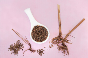 Valerian herb root used in herbal medicine as a tranquilliser, treats insomnia, anxiety, headaches,...
