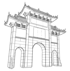 Obraz premium Chinese Archway gates. Travel poster and tourism concept. Gate Arch entrance. Asia or China traditional architecture style. Vector.