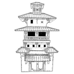 Watch tower, Eastern Han Dynasty. Chinese watchtower. China ancient traditional architecture landmark. Vector.