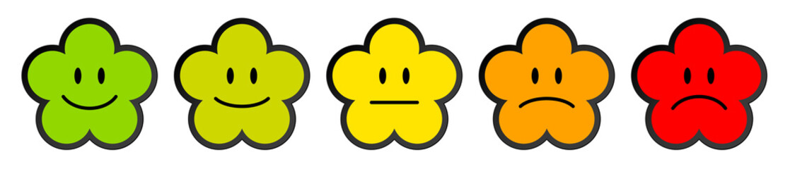 Fünf Blumen Feedback Gesichter Schwarzer Rahmen Grün Zu Rot