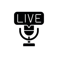 Online podcast glyph icon. Live Stream. Vector fill black illustration.