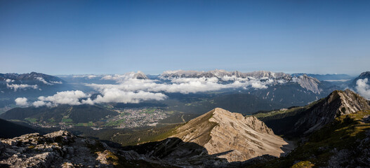 Panorama view from Reither Spitze mountain in Tyrol, Austria