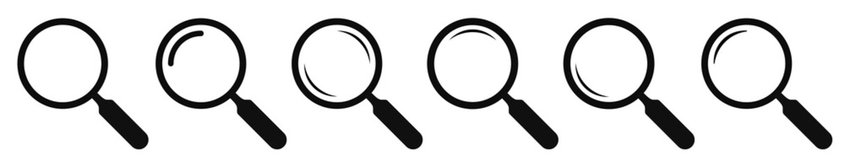 Magnifying glass icon set isolated. Search icon. Magnifier vector simbol. Vector illustration