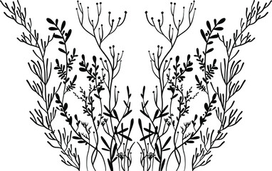 Vector silhouette of grass. Healing herbs. Black and white colors. outline drawing.