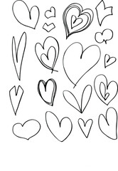 isolated set of hand drawn doodle heart symbols line art design marker hearts on white background. illustration for your graphic design. Vector