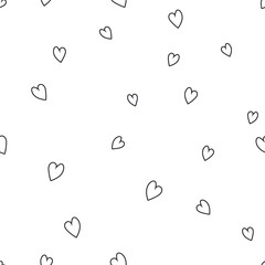Vector black hearts on white background, random and scattered composition, simple doodle textures great for many uses great
