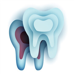 Slice white tooth silhouette in modern creative style. Minimalistic design concept. Healthcare medical composition art element. Paper cut layer vector illustration.