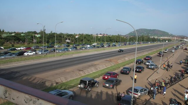 4th may 2021, Lagos Nigeria: Traffic jam or busy road and cars drive on the high-speed road in federal  capital territory Abuja Road Nigeria Africa 