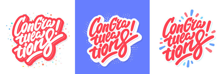 Congratulations. Greeting banners set. Vector handwritten lettering.