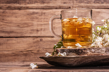 Tea from rose hips flowers, vitamin drink, hard light, dark shadow