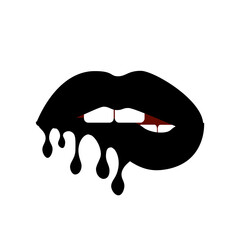 Bitting black lips with dripping paint. Vector illustration on white background. Trendy sticker