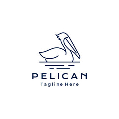 Line art Pelican bird logo design vector illustration template