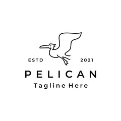 Line art Pelican bird logo design vector illustration template
