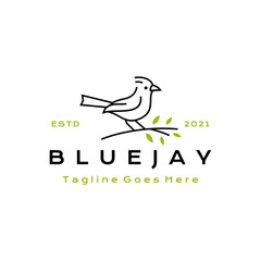 Line art Blue jay bird logo design vector illustration