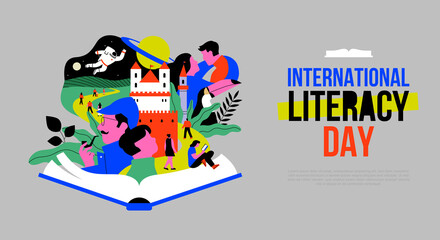 Literacy Day web template open book story people