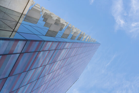 Spain, Madrid, Low angle view of Edificio Nozar office building