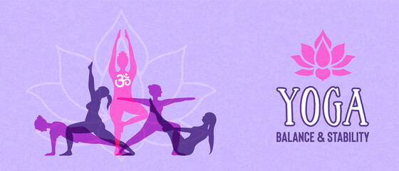 Yoga balance lotus flower woman team banner
