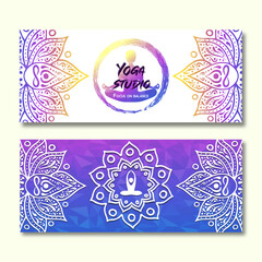 Yoga studio lotus flower pose relax banner set
