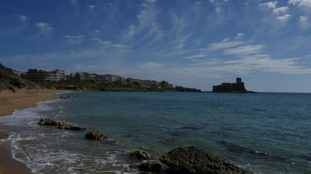 Aerial drone footage view of Capo Rizzuto island in Crotone Calabria Italy Italy Europe // no video editing
