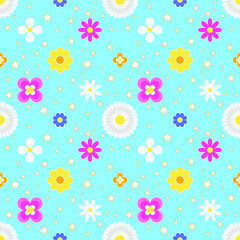 flower shining star seamless pattern on blue background