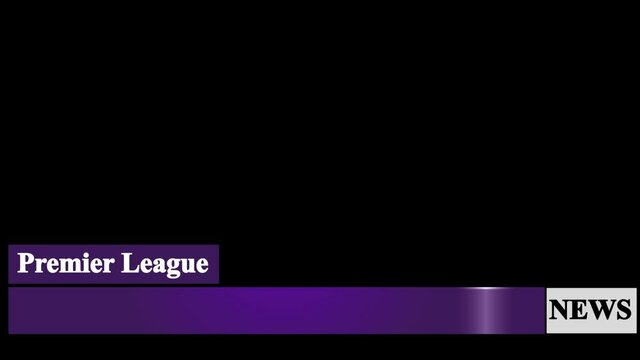 Animated news lower third with written Premier league on it in high resolution, alpha channel (transparent background).
