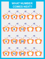 Print the practice page from the math worksheet. What number comes next? successions