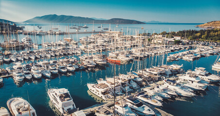 Bodrum Cruise Port southwestern Aegean sea harbor. A stunning view of sailing yachts in Port....