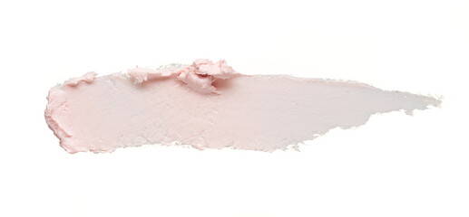 Gently pink smear and texture of face cream or acrylic paint isolated on white background