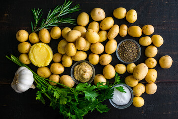 Roasted Herb Mustard Potatoes Ingredients: Raw baby Yukon gold potatoes, fresh herbs, and other...