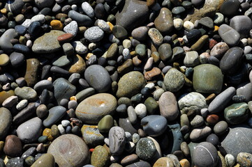 Sea pebbles close-up. Background image.