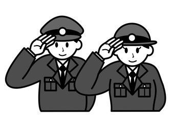 敬礼する男女の警察官