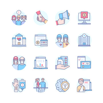 Helping the sick - colorful line design style icon set