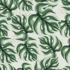 Monstera foliage print seamless pattern in hand drawn style. Nature print